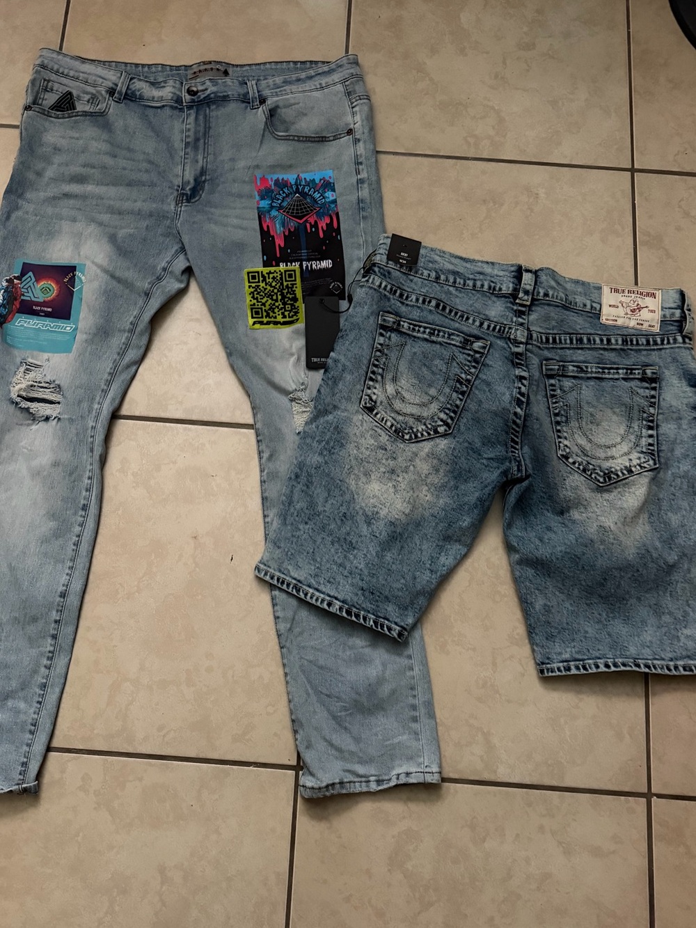 True Religion Light Blue Skinny Jeans with Graphic Patches